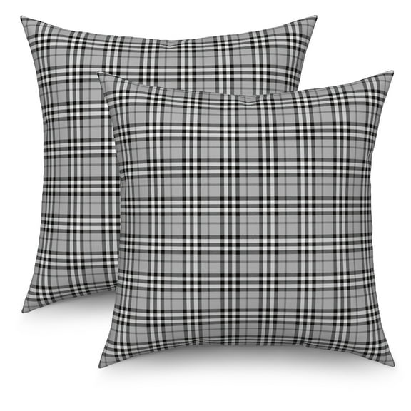 Buffalo Plaid Black Grey Throw Pillow Covers 18x18 Set of 2,Farmhouse Linen Pillow Cases for Bedroom Sofa Couch