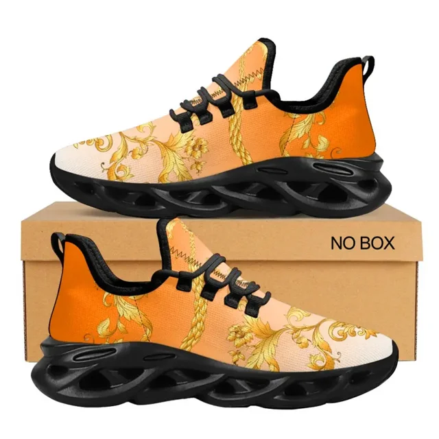 Zapatillas deportivas de plataforma de lujo para mujer con estampado floral dorado, nuevas zapatillas para correr de ocio, diseño de moda, envío directo,