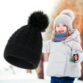 thumbnail image 2 of Winter Beanies Hats Kids Winter Hat Toddler Knitted Pom Beanie Hat Cotton Lined Cap Baby Girls Boys Hat Caps For Men Women Fashion Black, 2 of 5