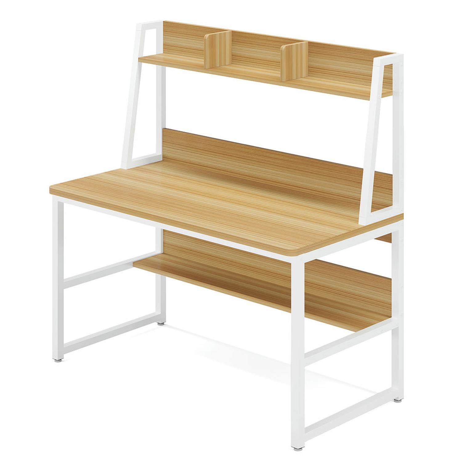 Demi Bonn 47"dustrial Computer Desk with Hutch and Bookshelf, Heavy Duty Study Writing Gaming Table for Home Office, Beige