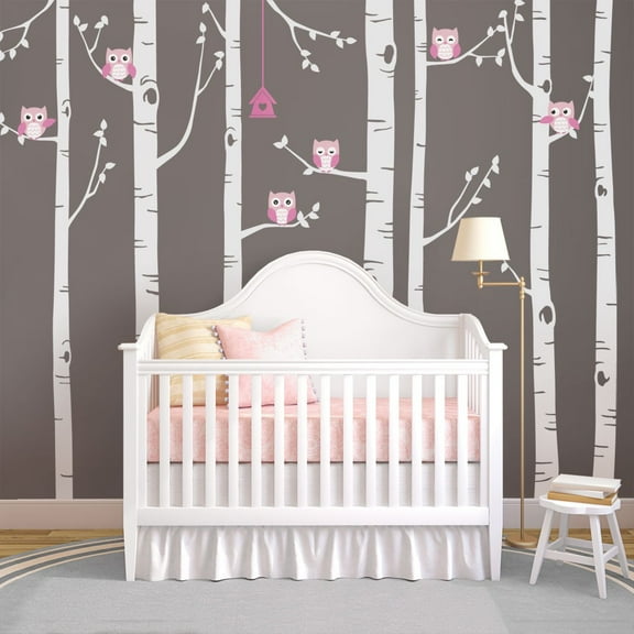 Birch Tree Wall Decal with Owls W1112 - Scheme B