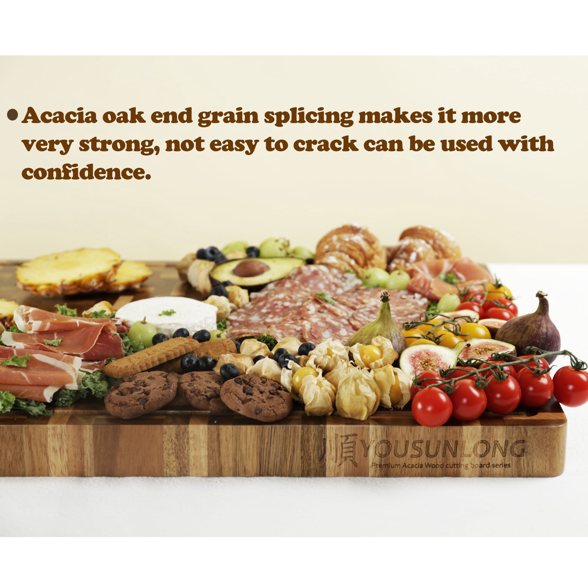 YOUSUNLONG Cutting Board End Grain Acacia and Oak with Juice Groove, Reversible 24 x 18 x 1.5 Butcher Block