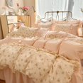 thumbnail image 1 of Ensemble de housse de couette 100% coton, 3 pièces (1 * housse de couette + 2 * taie d'oreiller, sans noyau), ensemble de literie en dentelle coréenne, doux et confortable, 1 of 4