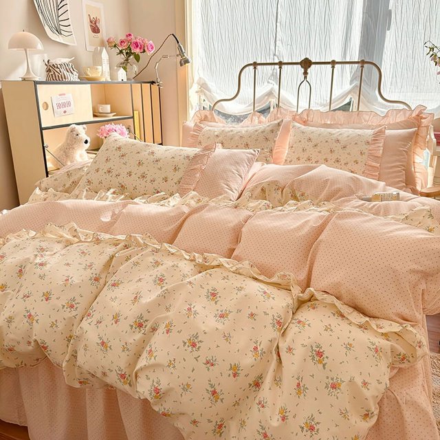 Ensemble de housse de couette 100% coton, 3 pièces (1 * housse de couette + 2 * taie d'oreiller, sans noyau), ensemble de literie en dentelle coréenne, doux et confortable