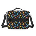 thumbnail image 2 of Butterfly and Multicolor Black Pattern Insulated Lunch Bag with Shoulder Strap and Bottle Holder,Bento School Lunch Bag Box,11x9.5x3.5 Inches, 2 of 5