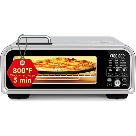 Air Fryer Toaster Oven Combo, 15-IN-1 Digital Stainless Steel Airfryer,18L Pizza Oven for 12' pizza / 9 slices, Flip Away Oven, 7 Accessories, 800°F, 3 Layer Glass Anti-scalding,1800W