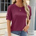 thumbnail image 4 of Annhoo Womens Summer Tops Casual Crewneck Short Sleeve T-Shirts Fashion Button Decorative Blouses Clothes, 4 of 8