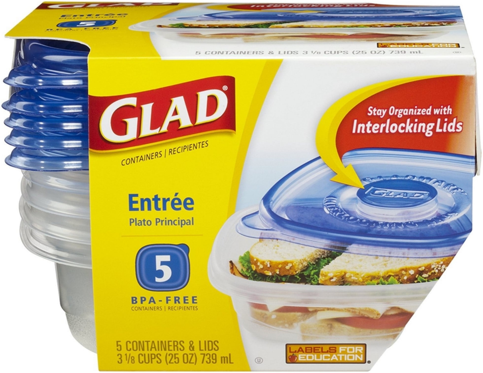 Glad Home Collection Food Storage Containers with Lids, Medium Square, 25  oz, 5/Pack (XZA60795)