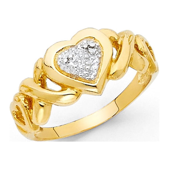 14k Two Tone Italian Solid Gold CZ Love Hearts Ring 10mm