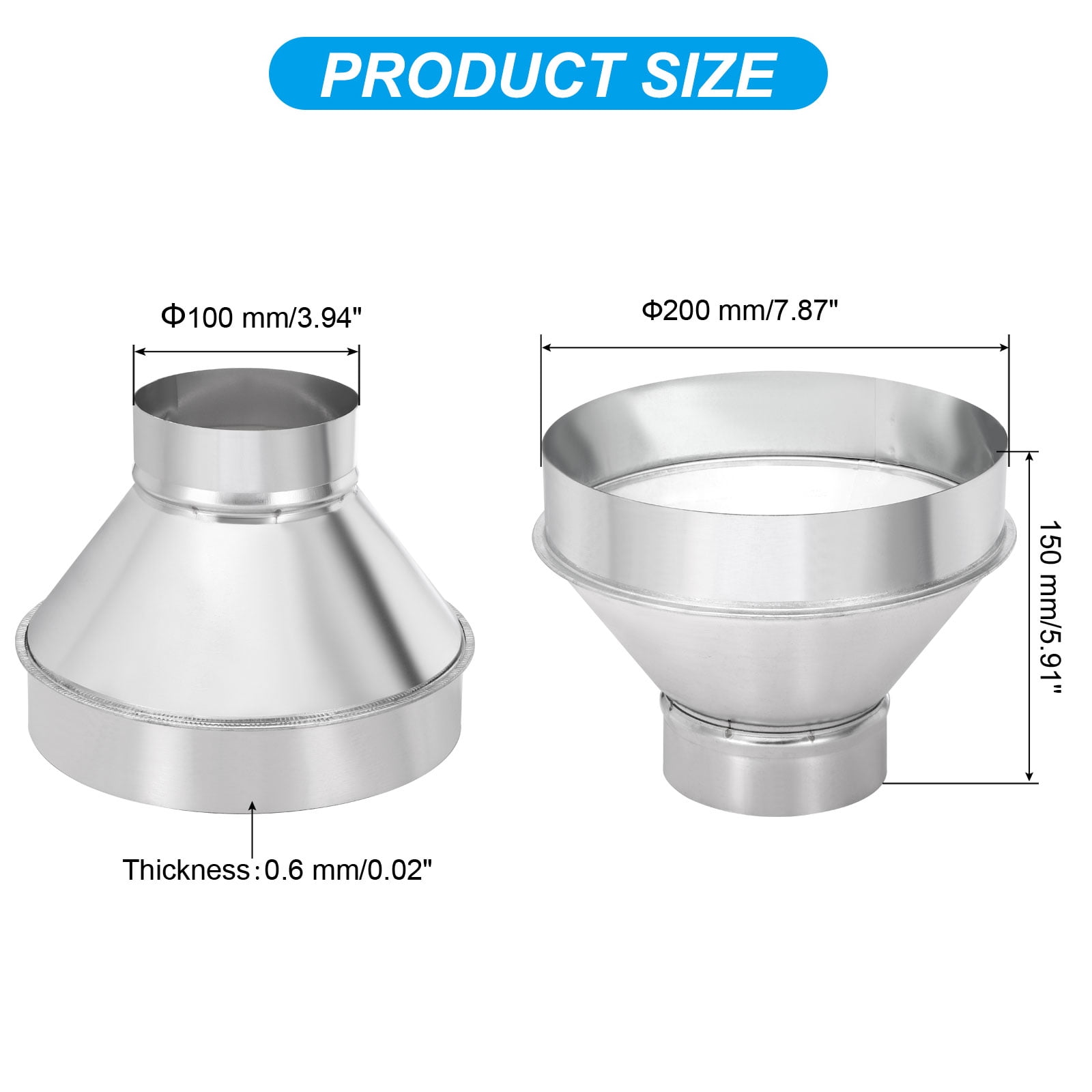 Uxcell 4" to 8" Galvanized Steel Round Duct Reducer Adapter Connector, Silver Tone