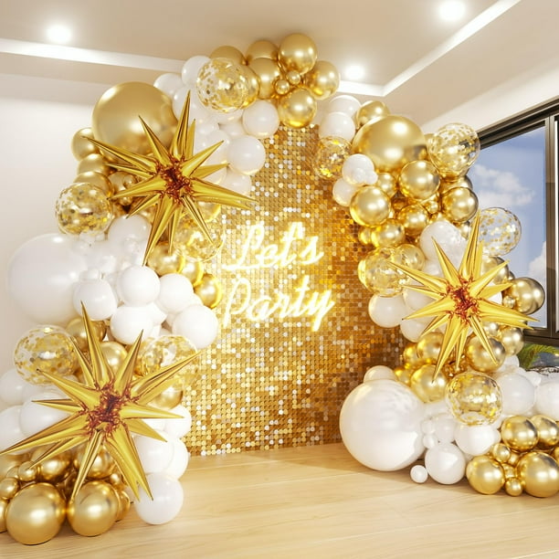 Juego de globos de fiesta con forma de guirnalda con forma de arco Futureferry, 130 unidades, oro blanco