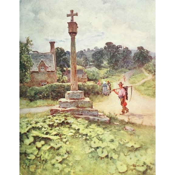 Cotswolds 1920 Saintbury Cross Canvas Art - George F Nicholls (24 x 36)