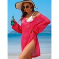thumbnail image 3 of Alove Swimsuit Beach Coverups V Neck Cover Up Women Crochet Hollow Out Tops Side Split Swim Bikini Bathing Suit Loose Fit Beach Dress, 3 of 8