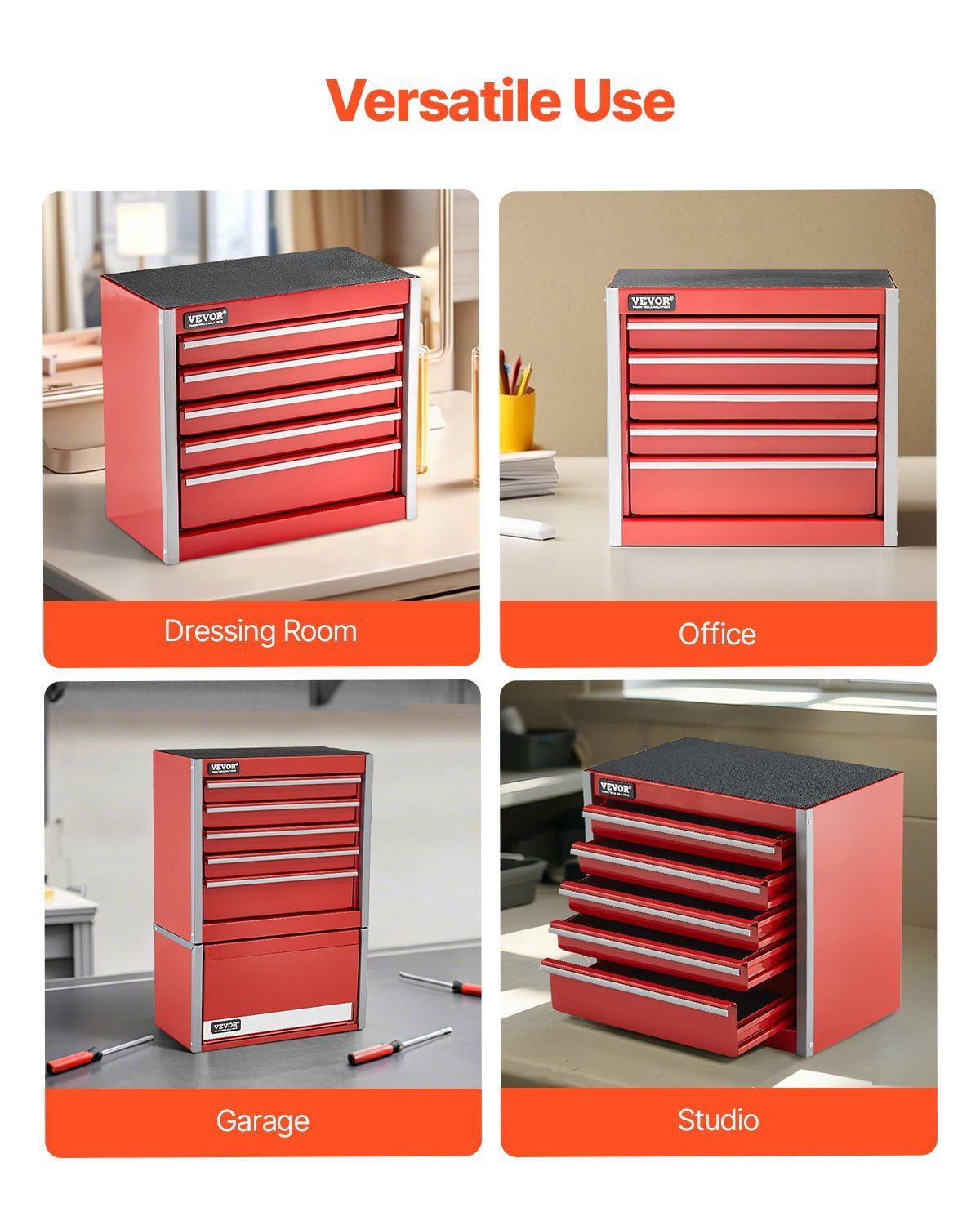 Tool Box 8.6-inch Portable Metal Tool Box with 5 Drawers Tool Organizer Red