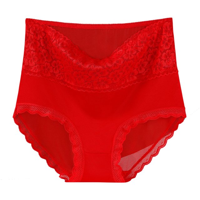 Gibobby Ropa Interior dama cintura alta cintura encaje malla sexy cintura delgada delgada ropa interior (Rojo, XL)