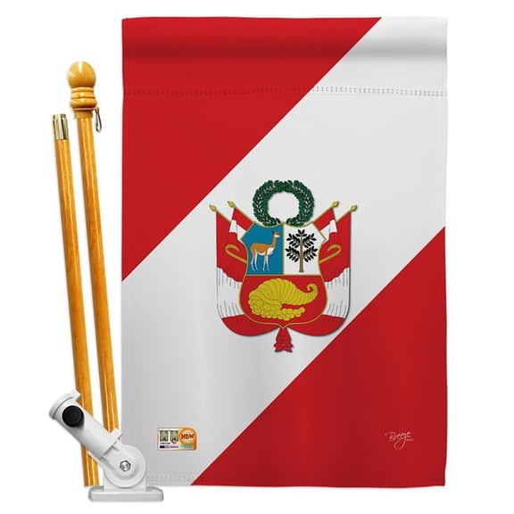 Breeze Decor BD-CY-HS-108153-IP-BO-D-US13-BD 28 x 40 in. Peru Flags of the World Nationality Impressions Decorative Vertical Double Sided House Flag Set with Pole Bracket & Hardware