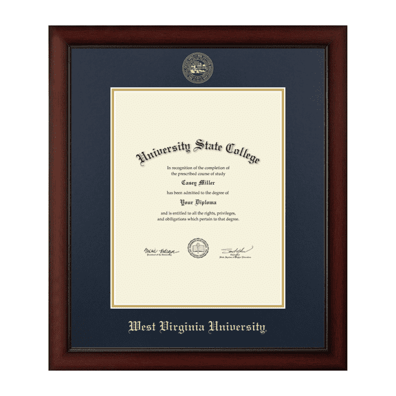 Framerly - WVU Diploma Frame with Navy and Gold Mat