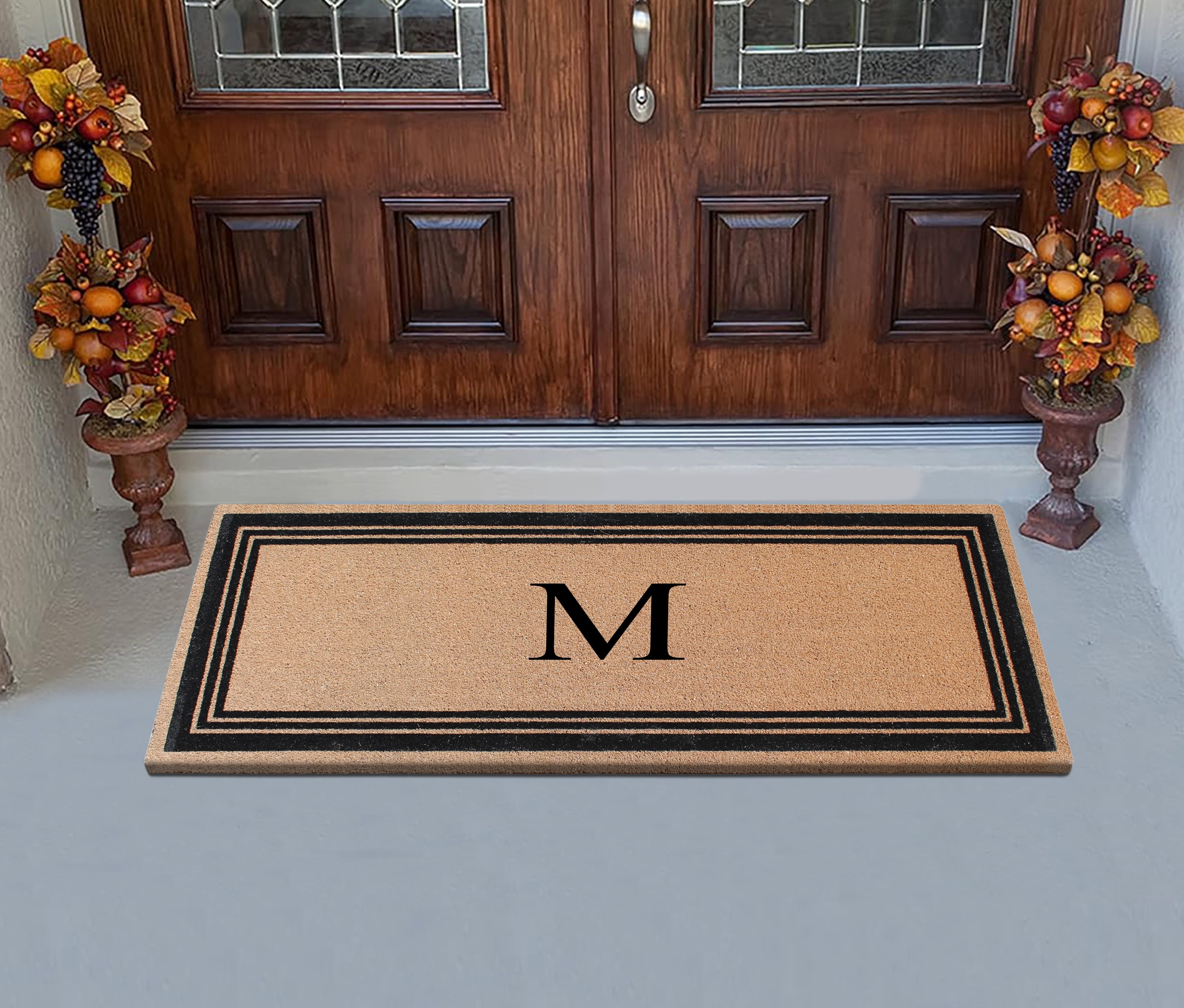 A1HC Natural Coir Flock Monogrammed Door Mat for Front Door, 30x60, Anti-Shed Treated Durable Doormat Outdoor Entrance, Heavy Duty, Thin Profile, Easy to Clean, Long Lasting, Front Door Entry Doormat