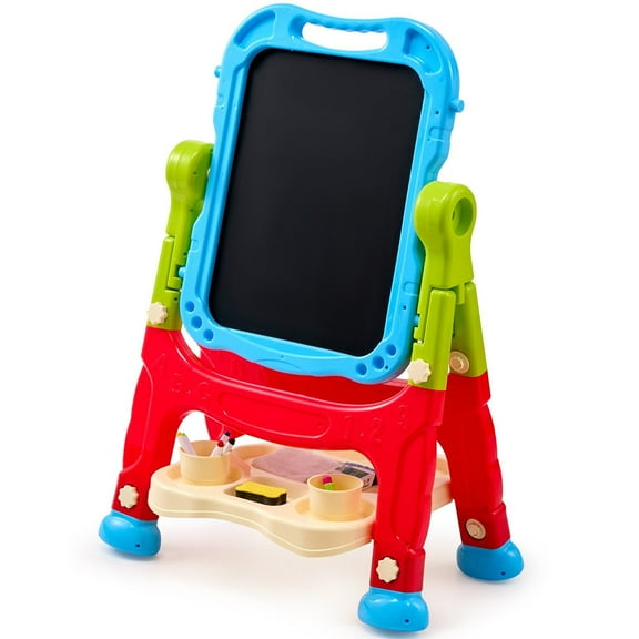 STAWAY Kids Art Easel - 2-in-1 Magnetic Whiteboard & Chalkboard, Adjustable Height, 360° Rotation, Complete Art Set for Creative Play & Learning, Ages 3 