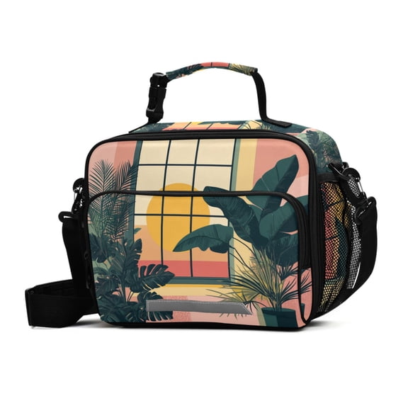 FORMRS Student Insulated Lunch Bag with Shoulder Strap Reusable Cooler Box for School, Pink Sunset