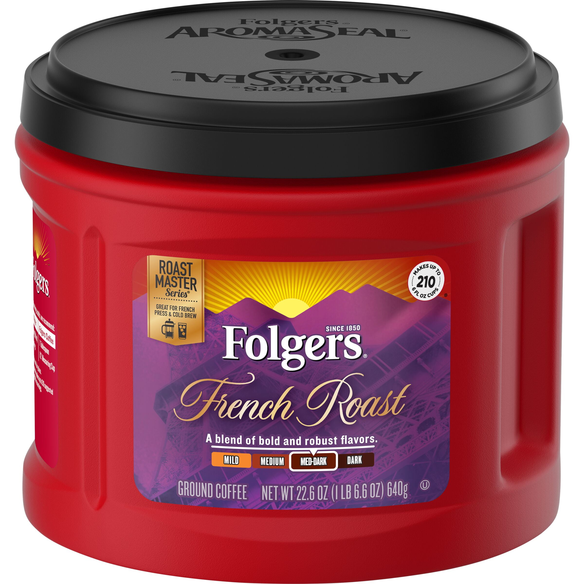 Folgers French Roast Medium-Dark Roast Ground Coffee, 22.6 oz. Canister