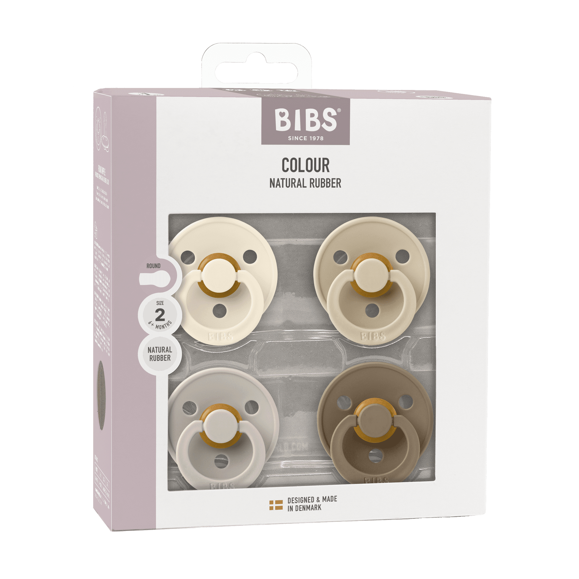 BIBS Pacifier Colour Size 2, 6-18 Months, Vanilla/Sand/Ivory/Dark Oak, 4 pack
