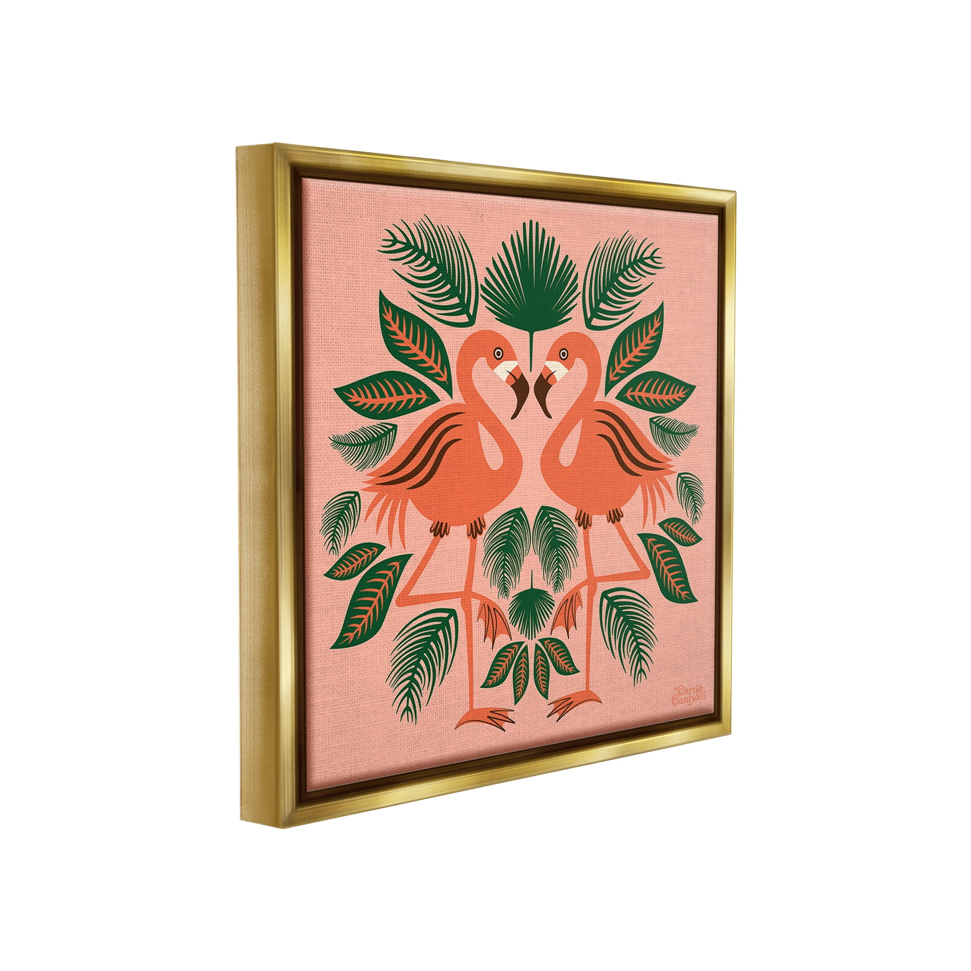 Stupell Industries Symmetrical Tropical Flamingos Animals & Insects Painting Gold Floater Framed Canvas Art Print Wall Art, 25 x 25