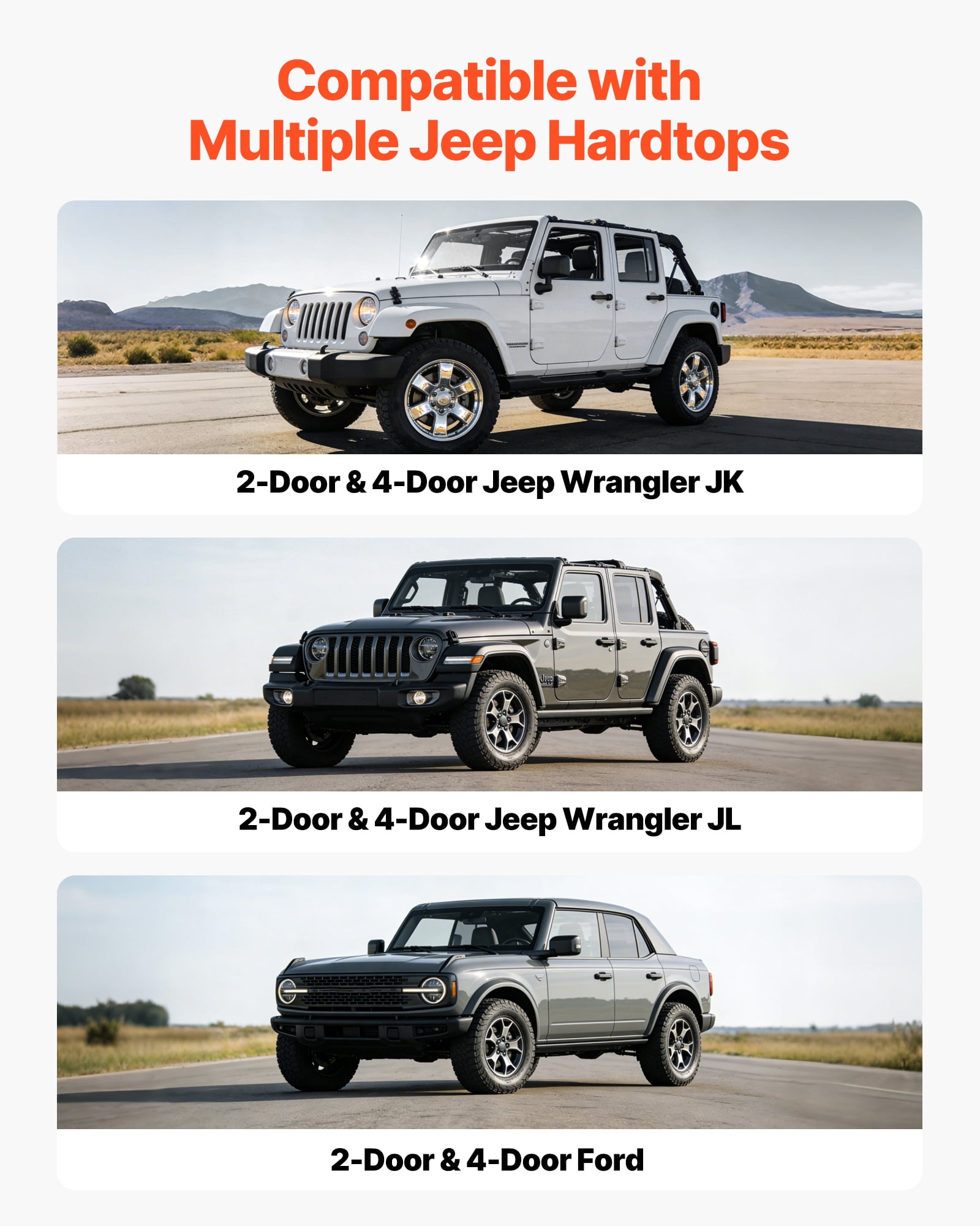 VEVOR Hard Top Remover Lift, 220 lbs, Jeep Hardtop Removal Storage Roof Hoist with Anti-Drop System, Easy One-Person Operation, Supports 8-16 in Ceiling,for 2-Door & 4-Door Jeep Wrangler JK JL & Ford