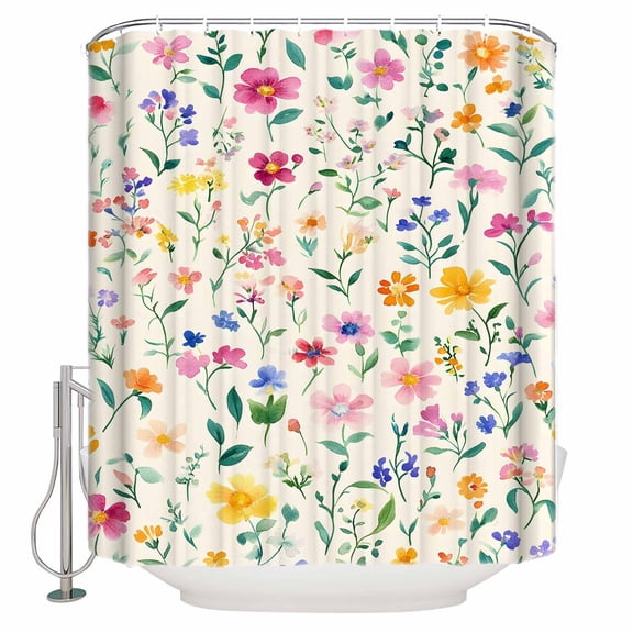 Shower Curtain Bathroom Set Retro Countryside Flowers Waterproof Fabric Shower Curtains with Grommets&Hooks Watercolor Farm Floral Privacy Bath Curtain for Bathtub 36x72in