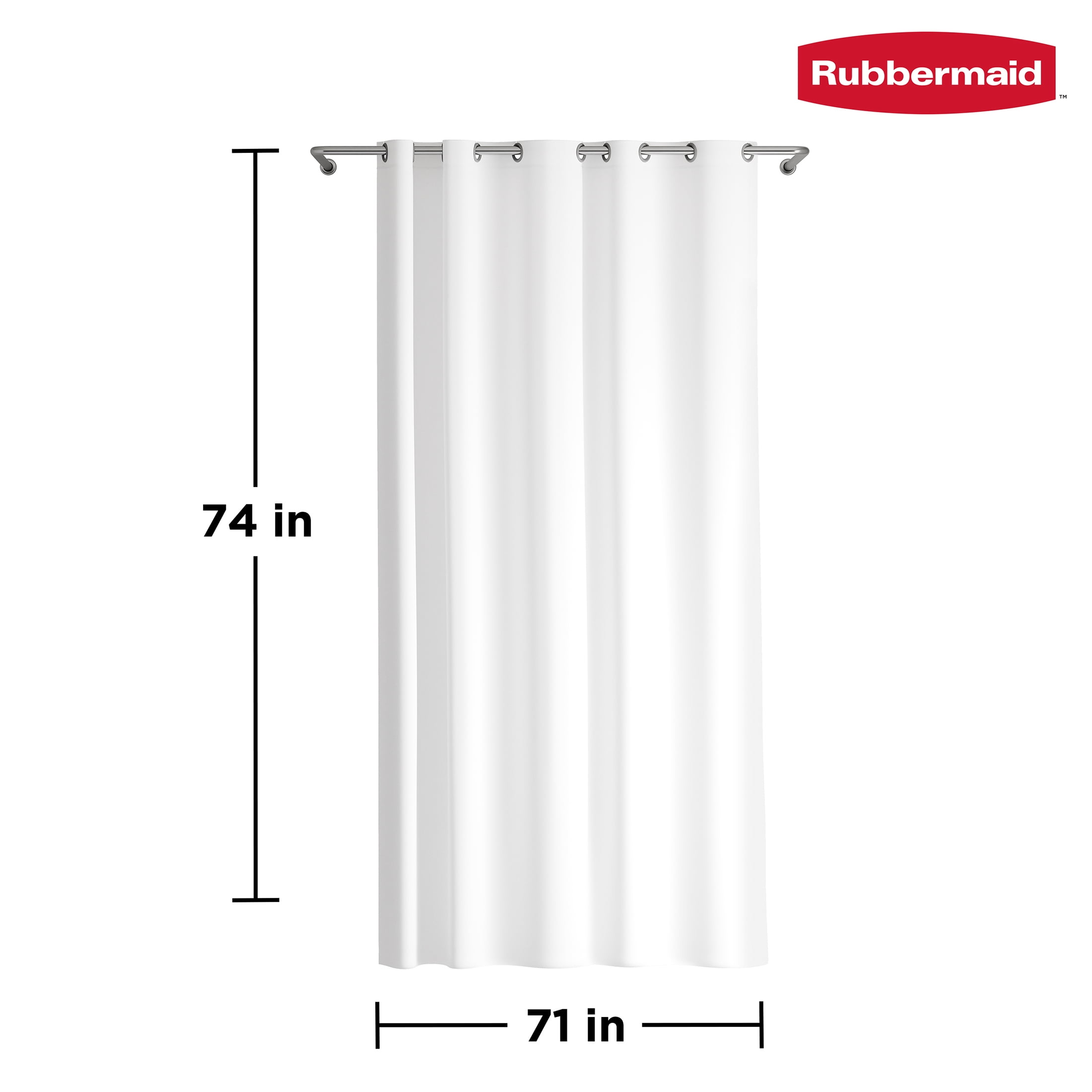 Rubbermaid White No Hook 3-in-1 Waterproof Heavyweight PEVA Instacurtain Shower Curtain with Weighted Magnets and Rustproof Gray Rings, 71” x 74”