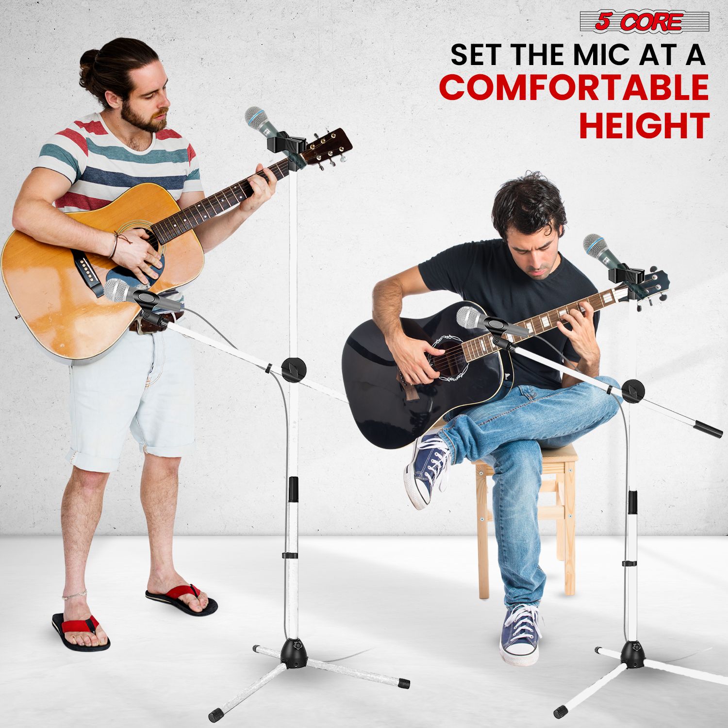 2-Pack Adjustable Microphone Stand with Boom Arm, Dual Mic Holder, Heavy Duty Tripod Floor Stand for Studio Recording & Live Performance