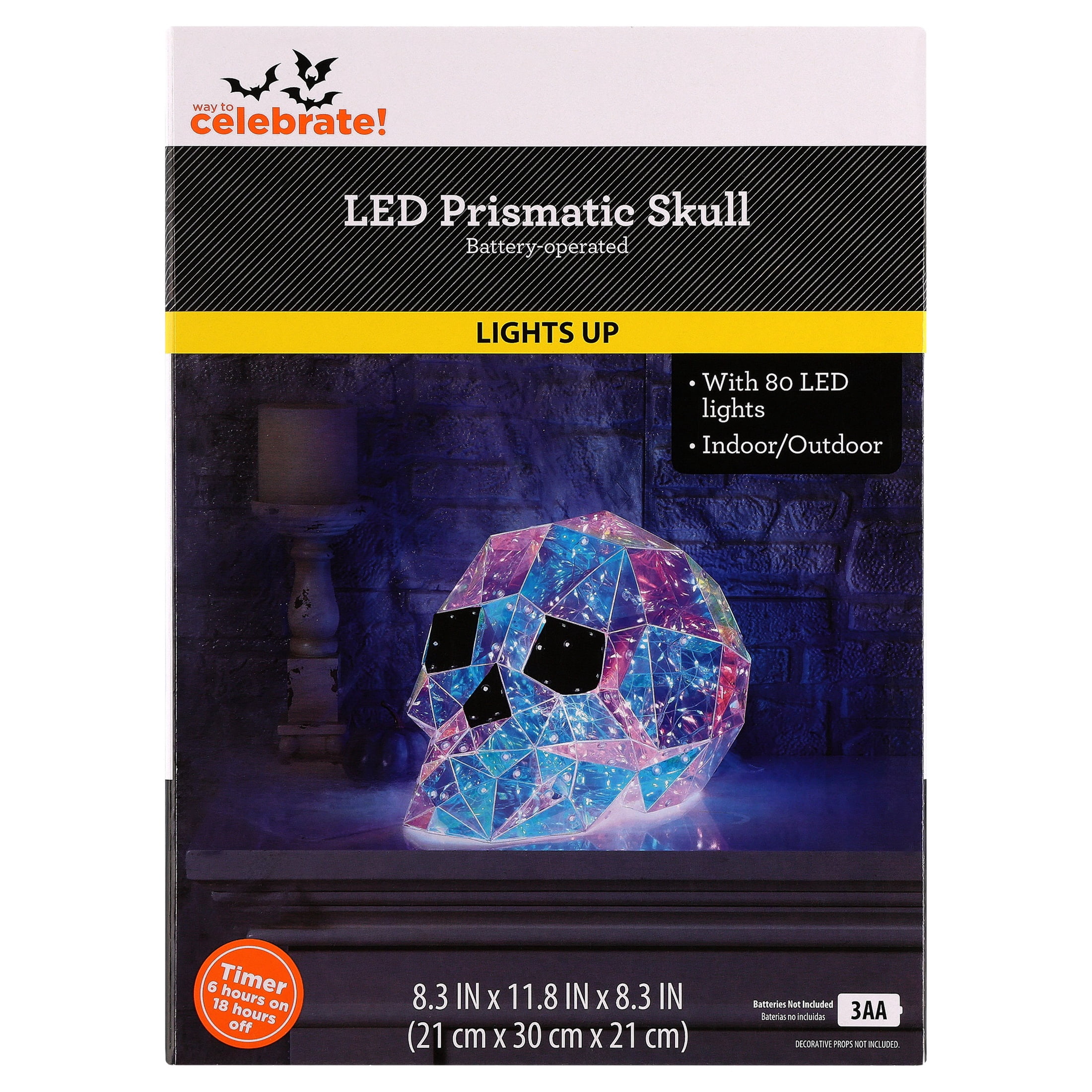 Indoor/Outdoor Battery-Operated LED Prismatic Skull, Multicolor, 8.3", Halloween by Way To Celebrate