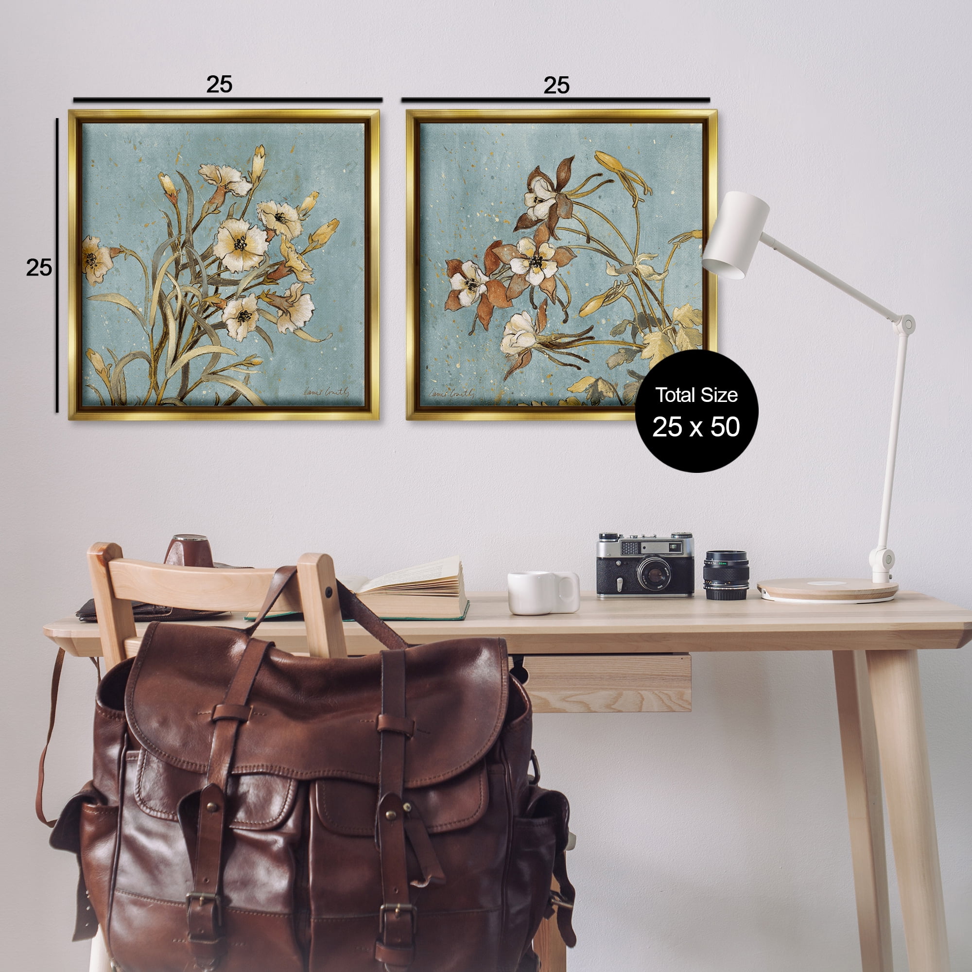 Stupell Industries Traditional Flower Portrait Plants & Flowers Painting Gold Floater Framed Canvas Art Print Wall Art, 25 x 25, Set of 2