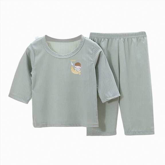Girls 2-Piece Ribbed Knit Pajama Set,Short Sleeve Summer Sleepwear with Cute Animal Embroidery