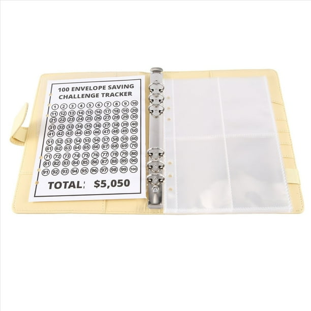 Carpeta de DesafíO de 100 Sobres, Carpeta de DesafíOs de Ahorro, Carpeta de Presupuesto, Manera FáCil y Divertida de Ahorrar Dinero (Amarillo)