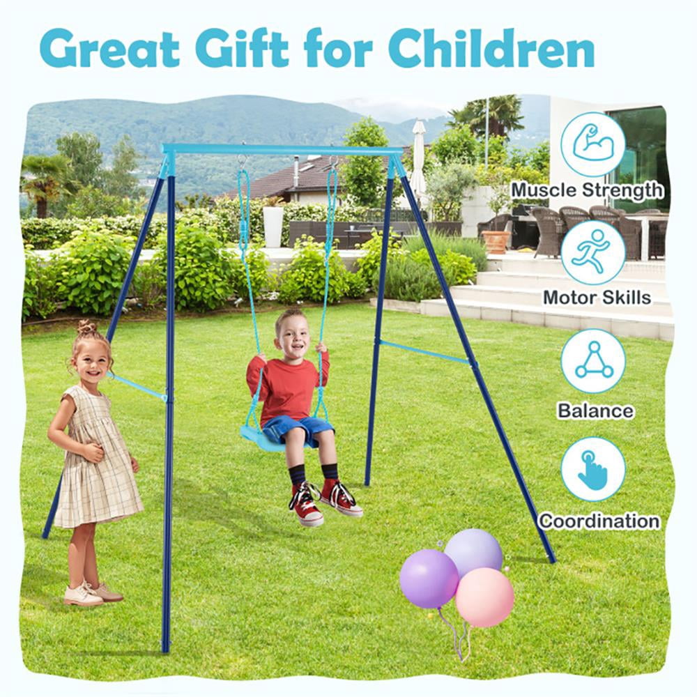 YYAo Outdoor Heavy Duty Metal Toddler Swing Set with Stand-Blue