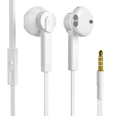 Headphones/Earbuds Compatible with Smart Device, Cell Phone, Tablet, MP3 MP4 Active Noise Isolation Stereo Sound in Ear Buds Mic and Volume Control, Wired 3.5mm Ergonomic Comfort Fit (White)