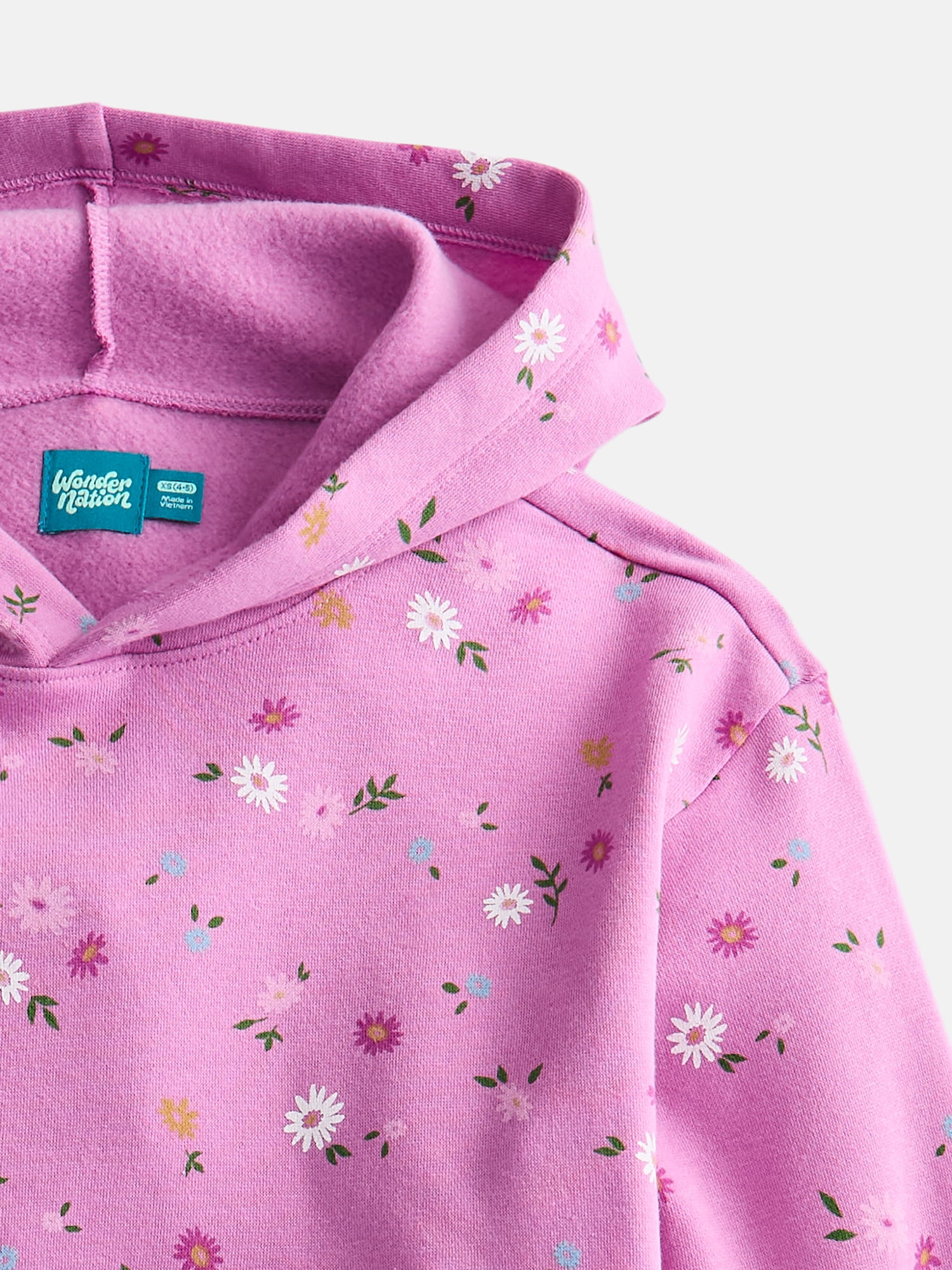 Wonder Nation Girls' Pullover Fleece Hoodie with Long Sleeves, Sizes 4-18 & Plus