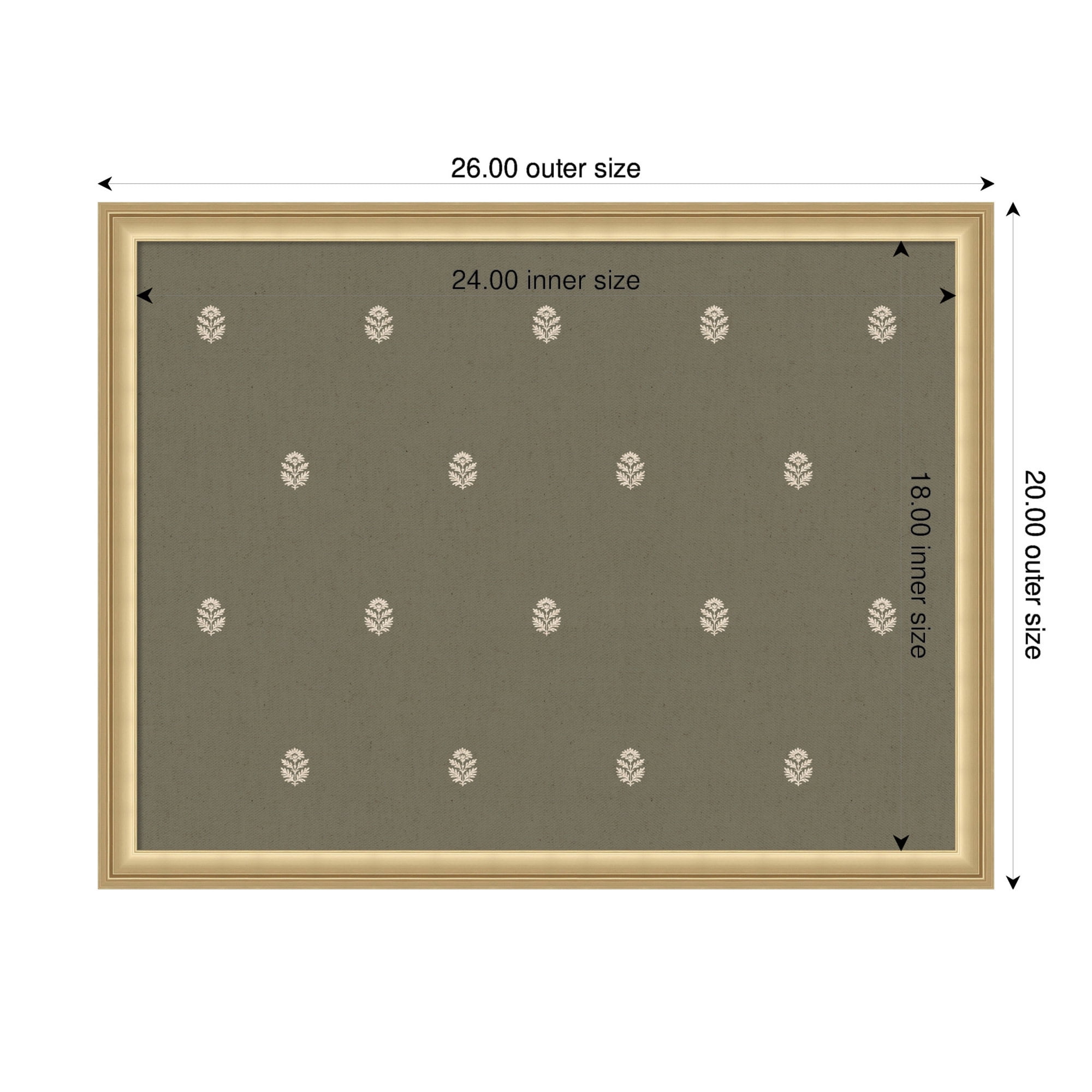 Kate and Laurel Framed Fabric Pinboard 26 x 20, Green Botanical Block Print Printed Linen Classic Bulletin Board for Use as a Vision Board or Wall Organization, Florence Gold Frame