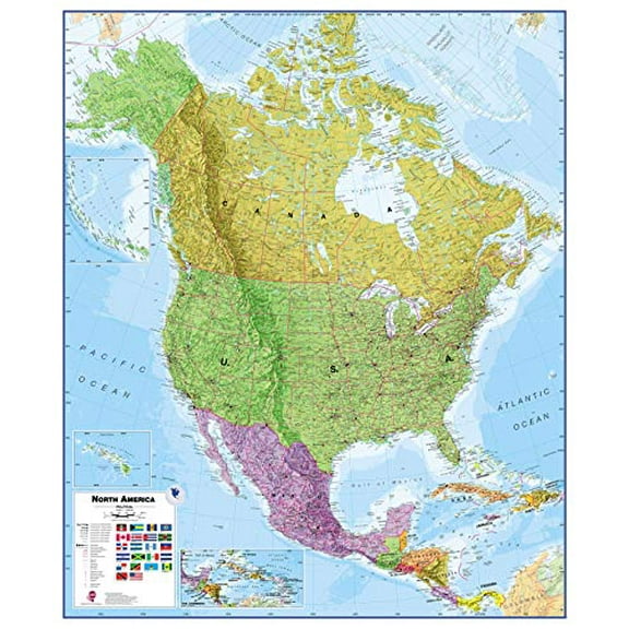 Maps International Large Political North America Wall Map - Paper - 47 x 39