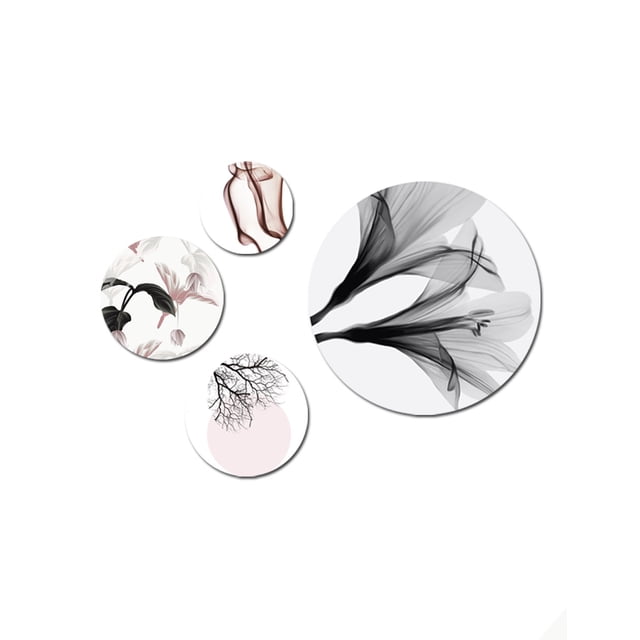 set de cuadros black & pink lienzo by suma 4 piezas (1 cuadro circular medida 80 cm diámetro y 2 de 60 cm diámetro y 1 de 30 cm diámetro)