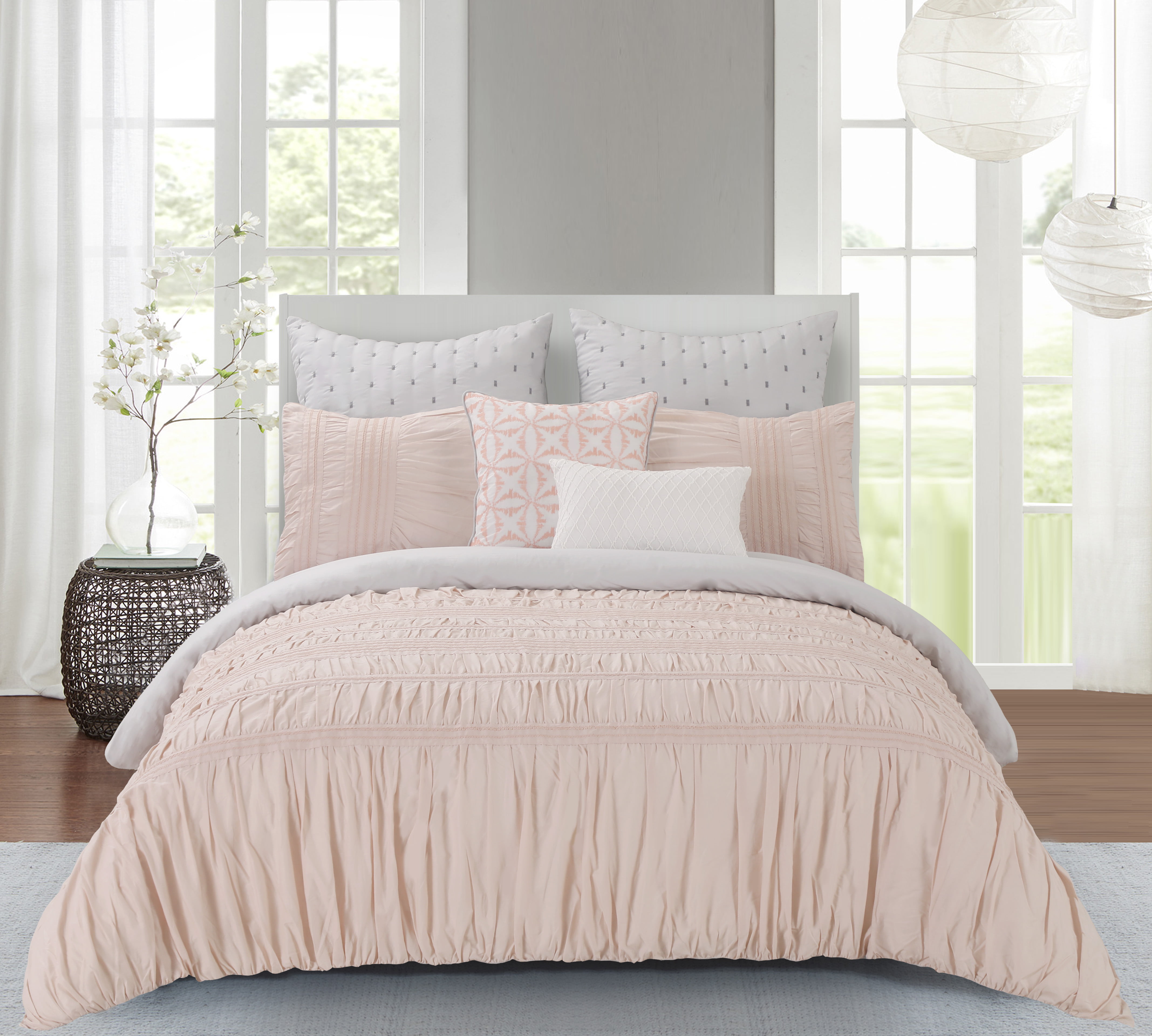 Wonder Home Rushed Bed 7pc Comforter Set Queen Pinkgrey