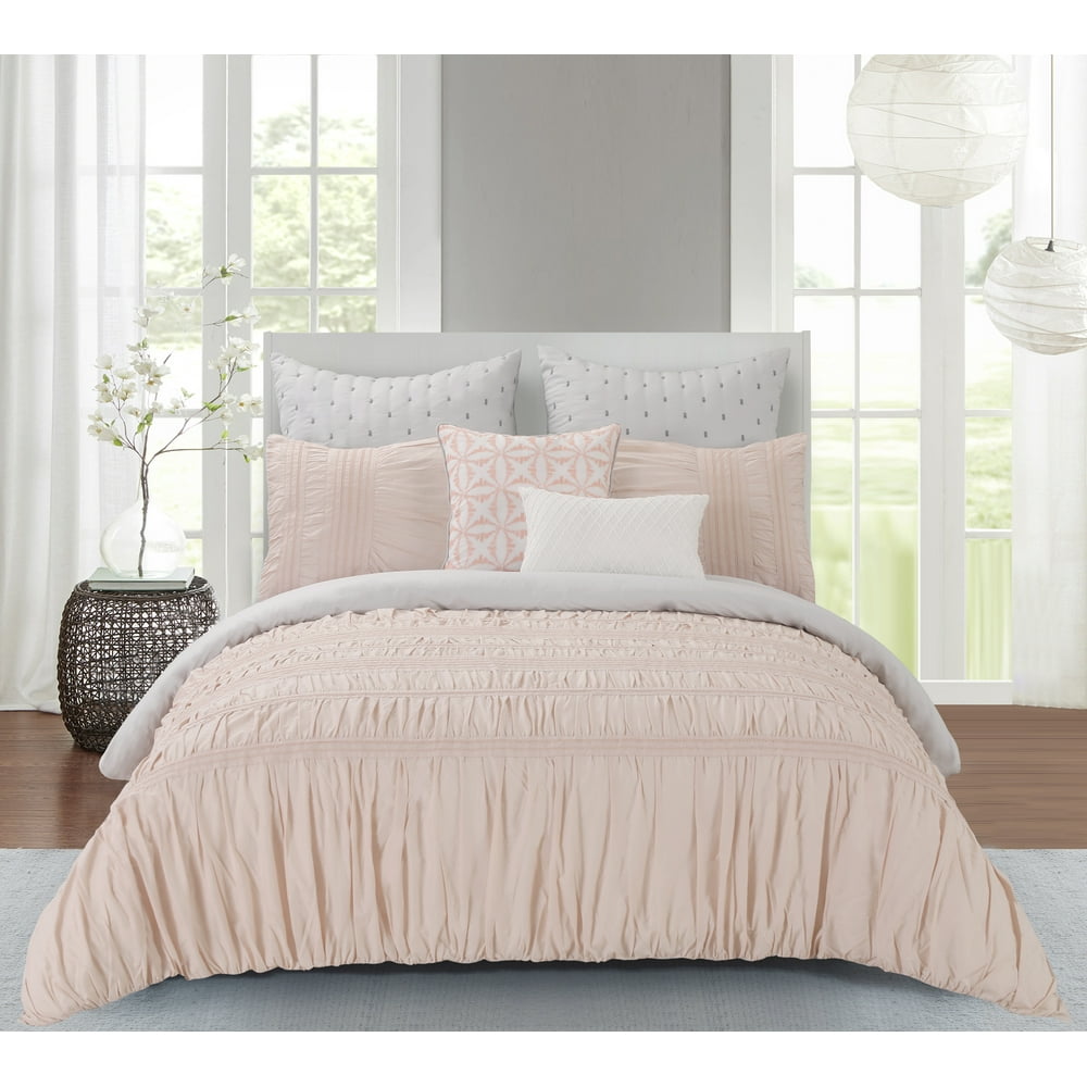 Wonder Home Rushed Bed 7PC Comforter Set, Queen, Pink/Grey - Walmart