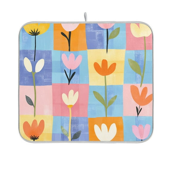 Yayeee Dish Drying Mat for Kitchen Counter 16"x18" Microfiber Absorbent Pad, Blue Flowers