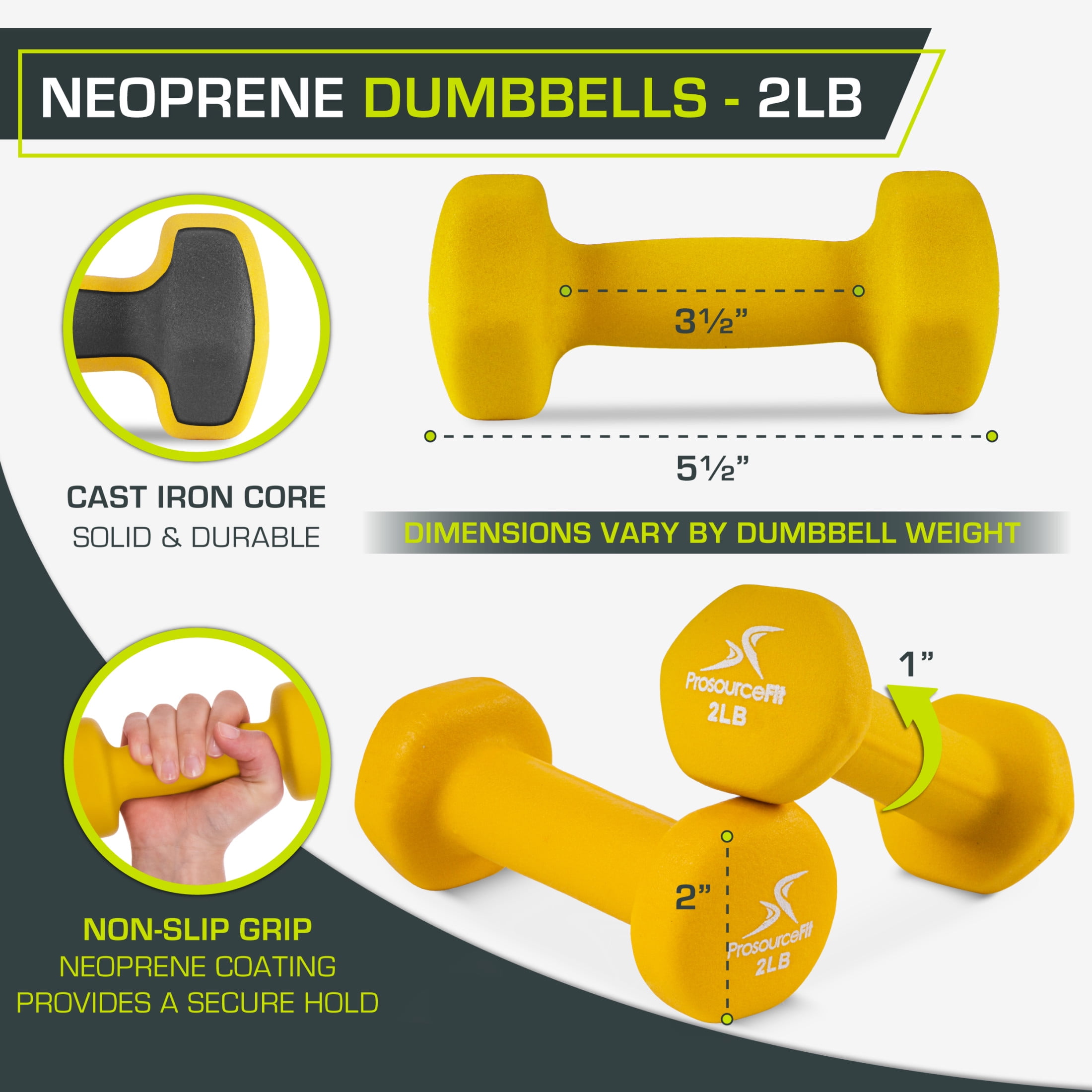 ProsourceFit Set of 2 Neoprene Dumbbell Coated for Non-Slip Grip, 2 lb