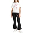 thumbnail image 2 of Xdegoge Girls Outfit 2 Piece Short Sleeve Crewneck Graphic Cute T Shirt and Bell Bottom Flare Pants Set Casual First Day Of School Daily Sets 2-14 Years, 2 of 6