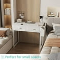 thumbnail image 3 of Lufeiya Small White Desk with Drawers - for Bedroom, 32 Inch Home Office Computer Desk with Fabric Storage Drawer and Bag, Study Writing Table for Small Spaces, White, 3 of 9