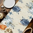 thumbnail image 2 of ERUNPONLY Blue Pumpkins Fall Table Runner - 90 Inch Long Thanksgiving Leaves Farmhouse Cotton and Linen Blended Dress Scarves Farmhouse Table Runner for Kitchen Dining, Coffee Table, 13" x 90", 2 of 8