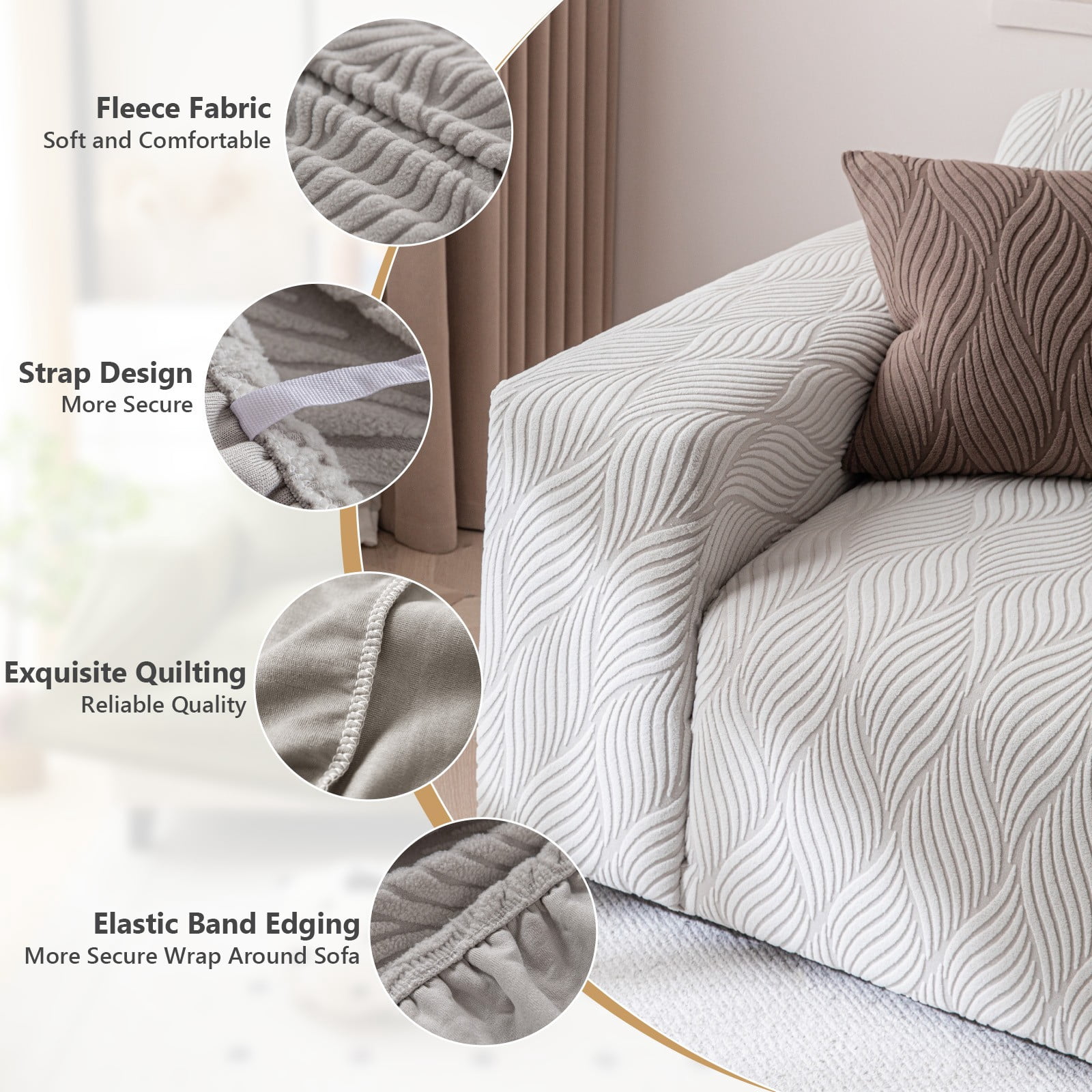 ANMINY Stretch Sofa Covers Couch Covers Furniture Protector Sofa Slipcover Leaf Pattern 1-seater (35"-55")