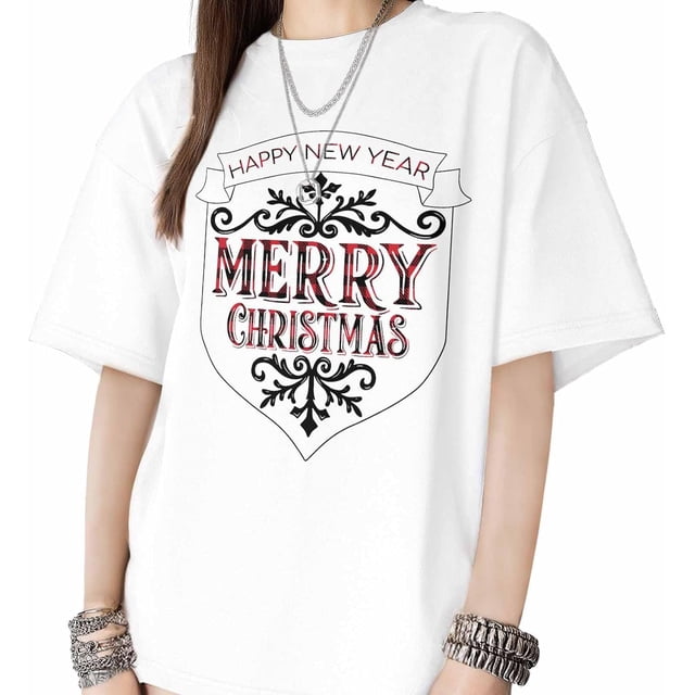 Camisetas para mujer Feliz Navidad, camisetas gráficas de manga corta, camisetas holgadas, camisetas casuales de algodón